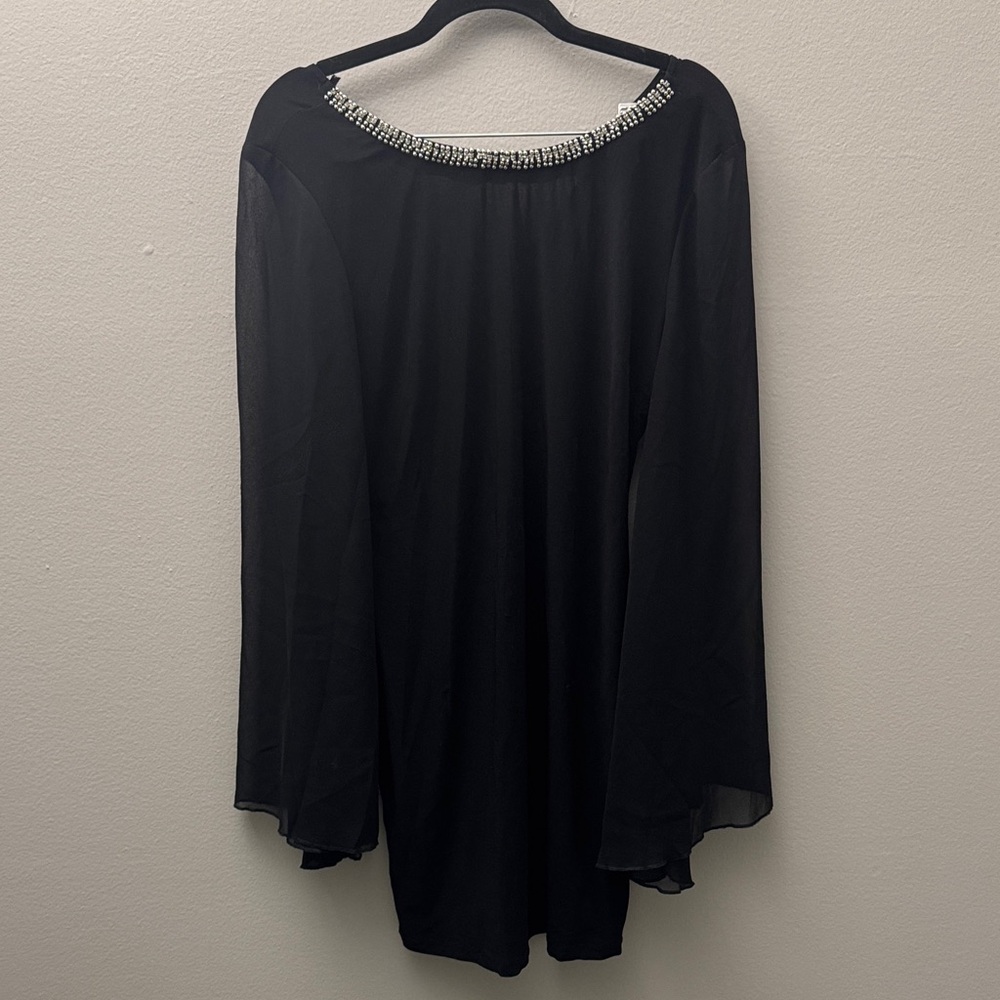 City Triangles Black Mini Dress with Beaded Neckline